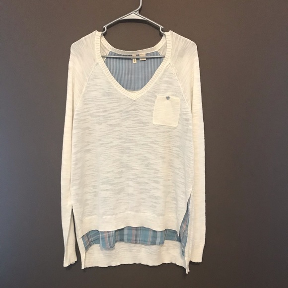 Anthropologie Sweaters - Anthro Moth layered knit and plaid sweater M